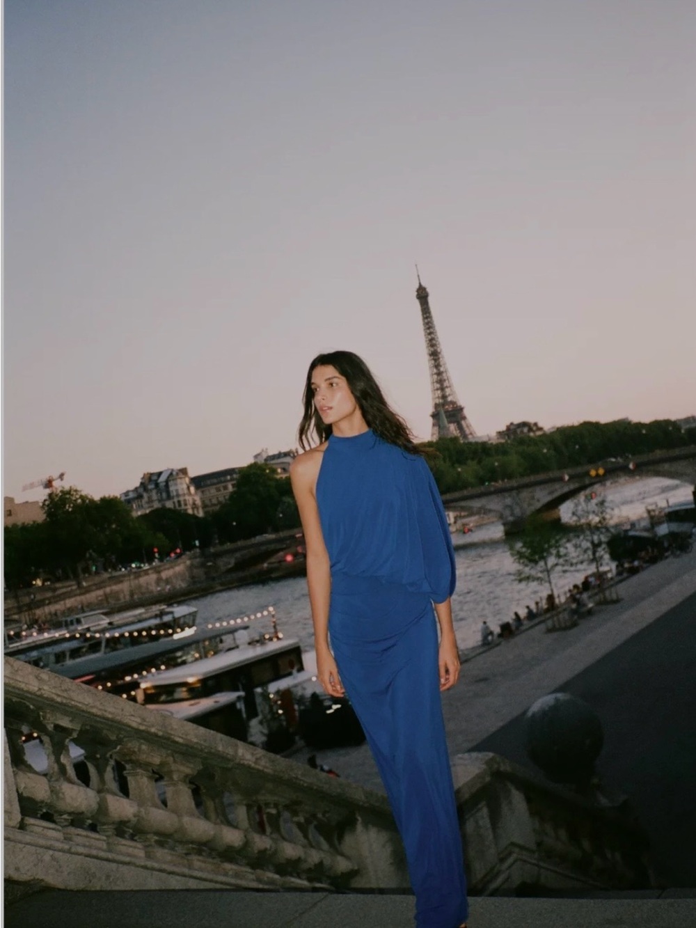 Zara Cobalt Cornflower Blue Cape Dress Asymmetrical One-Shoulder Gown